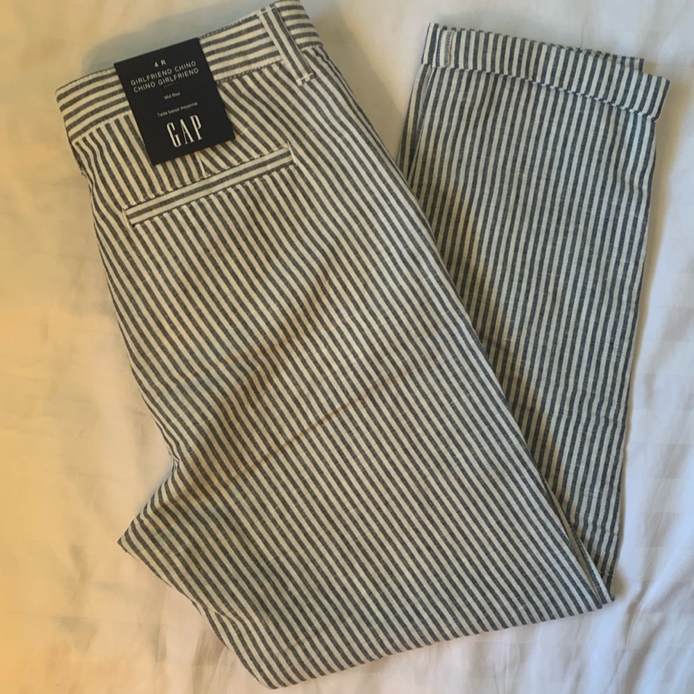 Gap black/white linen cotton striped cropped  pants NWT